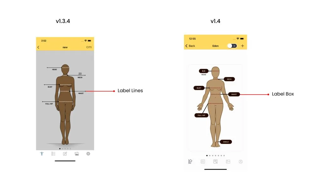 Measurement label boxes redesigned to look like input boxes.